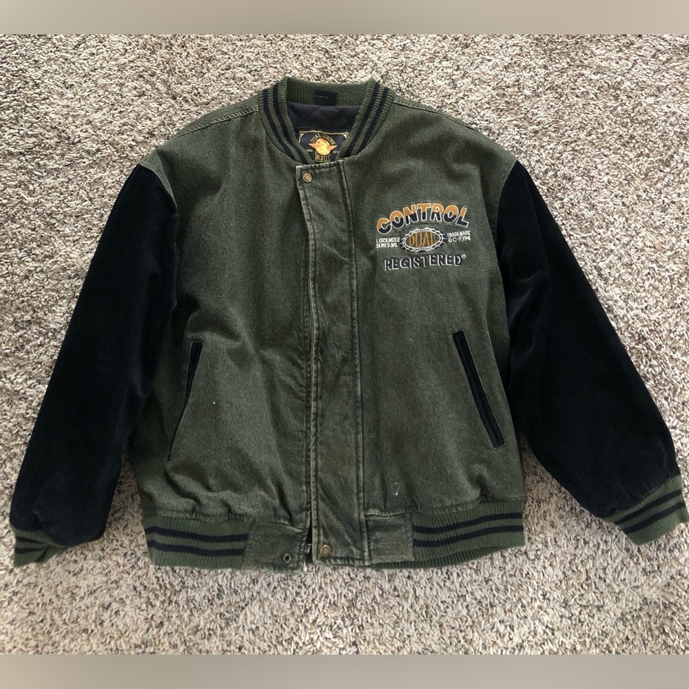 1990s Vintage Dual Control Denim Varsity Jacket